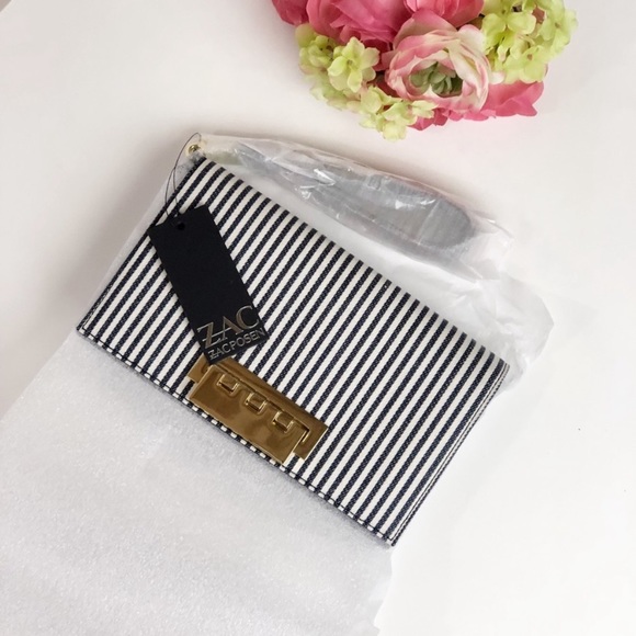ZAC POSEN EARTHETTE WALLET CLUTCH IN STRIPPED NAVY - Picture 2 of 7